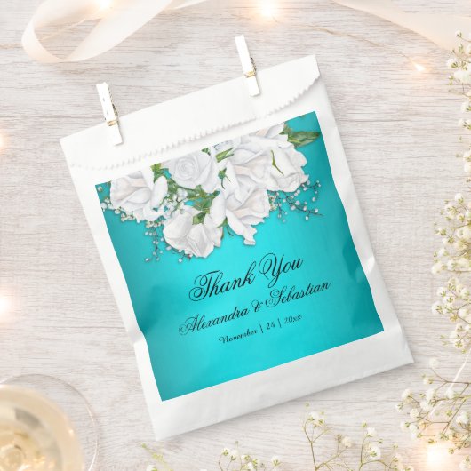 ロマンチックなアクアとバラ結婚ズ フェイバーバッグ (クリップ留めされた状態)