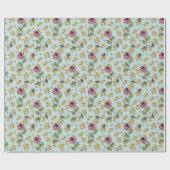 ロマンチックなアクアクイーンビーハニカム&フラワーズ ラッピングペーパー (フラット)