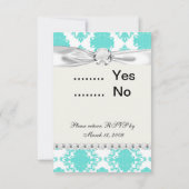 ロマンチックなアクアブルーホワイトダマスクデザイン 出欠カード (裏面)