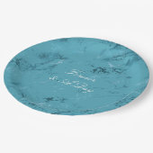 ロマンチックなアクアブルーマーブル結婚ズ ペーパープレート (アングル)