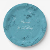ロマンチックなアクアブルーマーブル結婚ズ ペーパープレート (正面)