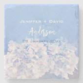 ロマンチックなアジサイパーソナライズされた結婚ズの ストーンコースター (正面)