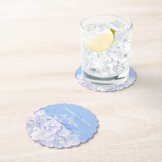 ロマンチックなアジサイパーソナライズされた結婚ズの ペーパーコースター (インサイチュ)