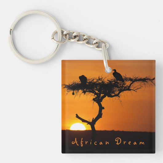ロマンチックなアフリカの夢の夕日の写真と文字 キーホルダー (正面)