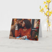 ロマンチックなアフリカ系アメリカ人クリスマスカード カード (黄色い花)