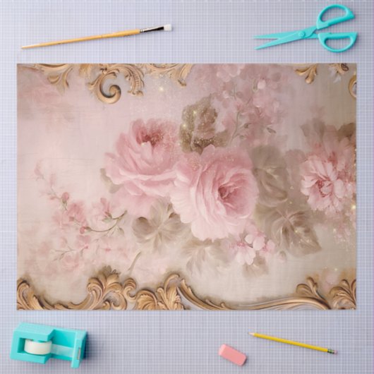 ロマンチックなアンティークピンクと金ゴールドデザインシリーズ2 薄葉紙 (クラフト)