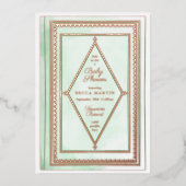 ロマンチックなアンティークブックミントグリーンベビーシャワー 箔招待状 (正面)
