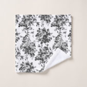 ロマンチックなアンティークヴィンテージバラ – グレーオンホワイト バスタオルセット (ウォッシュタオル)