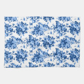 ロマンチックなアンティークヴィンテージバラ – ブルーオンホワイト キッチンタオル (横)