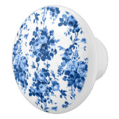 ロマンチックなアンティークヴィンテージバラ – ブルーオンホワイト セラミックノブ (右)