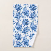 ロマンチックなアンティークヴィンテージバラ – ブルーオンホワイト バスタオルセット (ハンドタオル)