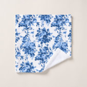 ロマンチックなアンティークヴィンテージバラ – ブルーオンホワイト バスタオルセット (ウォッシュタオル)