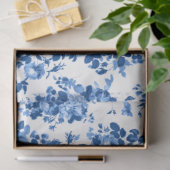 ロマンチックなアンティークヴィンテージバラ – ブルーオンホワイト 薄葉紙 (ギフト)