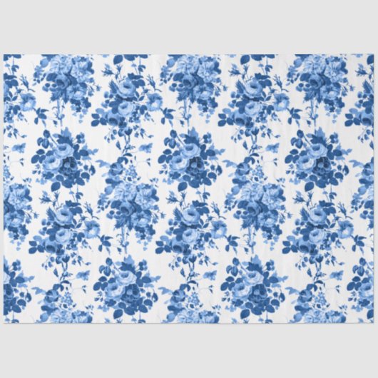 ロマンチックなアンティークヴィンテージバラ – ブルーオンホワイト 薄葉紙 (正面)