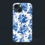 ロマンチックなアンティークヴィンテージバラ – ブルーオンホワイト iPhone 13 MINIケース<br><div class="desc">とクラシックエレガントアンティークヴィンテージ白い背景にDelft青いバラ。</div>