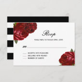 ロマンチックなアンティーク赤いバラストライプスとRSVPカード 出欠カード (正面/裏面)