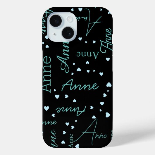 ロマンチックなアン(名前をカスタムする)繊細なブルーのハート Case-Mate iPhoneケース (裏面)