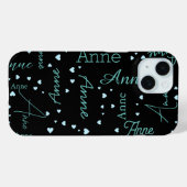 ロマンチックなアン(名前をカスタムする)繊細なブルーのハート Case-Mate iPhoneケース (裏面 (横))