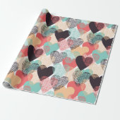 ロマンチックなアースカラーハートラッピング紙 ラッピングペーパー (アンロールド)