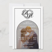 ロマンチックなアーチスタイルフォト白黒結婚の設定 招待状 (正面)