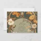 ロマンチックなアールヌーボーボタニカルフレ結婚ーム 出欠カード (正面)