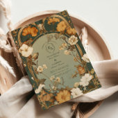 ロマンチックなアールヌーボーボタニカルフレ結婚ーム 招待状