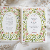 ロマンチックなアールヌーボーマグノリアウォーター結婚カラーズ 招待状