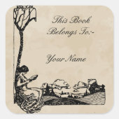 ロマンチックなアールヌーボー蔵書票をパーソナライズ スクエアシール (正面)