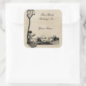 ロマンチックなアールヌーボー蔵書票をパーソナライズ スクエアシール (バッグ)