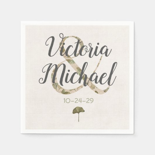 ロマンチックなイチョウ結婚イニシャルのナプキン スタンダードカクテルナプキン (正面)
