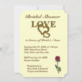 ロマンチックなインターロックハート&レッドローズ 招待状 (正面)