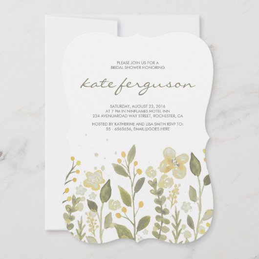 ロマンチックなウォーターカラーガーデンフラワーブライダルシャワー 招待状 (正面)