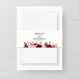 ロマンチックなウォーターカラーバーガンディフローラシック結婚ズ 招待状ベリーバンド