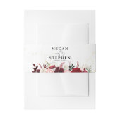 ロマンチックなウォーターカラーバーガンディフローラシック結婚ズ 招待状ベリーバンド (正面例)