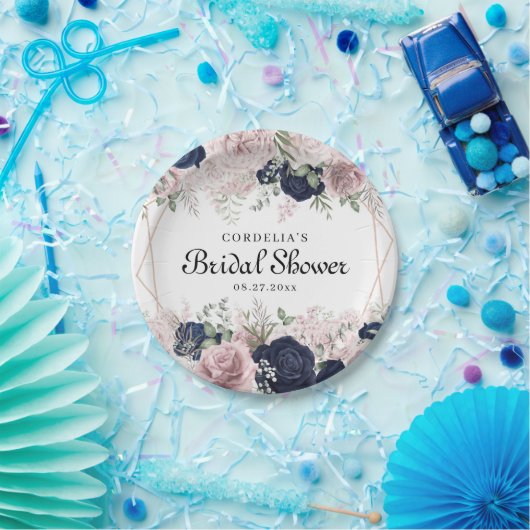 ロマンチックなウォーターカラーピンクローズブライダルシャワー ペーパープレート (パーティー)