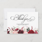 ロマンチックなウォーターカラーブルゴーニュフローラシック結婚ズ サンキューカード (正面)