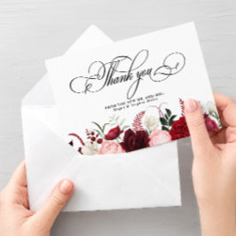 ロマンチックなウォーターカラーブルゴーニュフローラシック結婚ズ サンキューカード