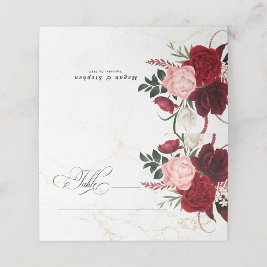 ロマンチックなウォーターカラーブルゴーニュフローラシック結婚ズ プレイスカード (外部開封)