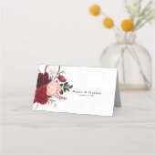 ロマンチックなウォーターカラーブルゴーニュフローラシック結婚ズ プレイスカード (裏面)