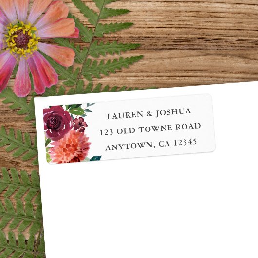 ロマンチックなウォーターカラーブーケ |の結婚住所 ラベル