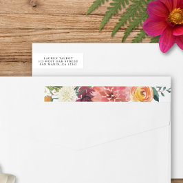 ロマンチックなウォーターカラーブーケ |アドレスを返す ラップアラウンドラベル