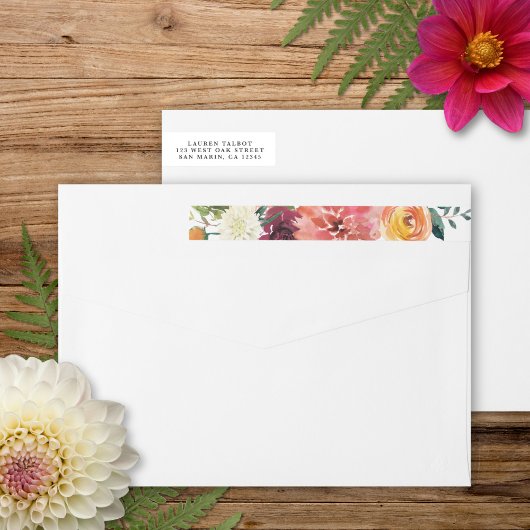 ロマンチックなウォーターカラーブーケ |アドレスを返す ラップアラウンドラベル