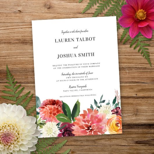 ロマンチックなウォーターカラーブーケ |結婚式招待状 サンキューカード