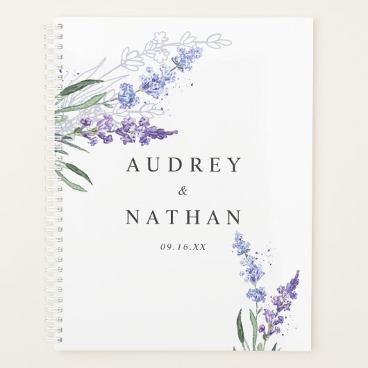 ロマンチックなウォーターカラーラベンダー結婚フローラ プランナー手帳 (正面)
