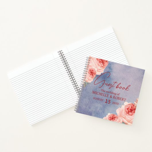 ロマンチックなウォーター結婚カラーフローラズゲストブック ノートブック (内部)