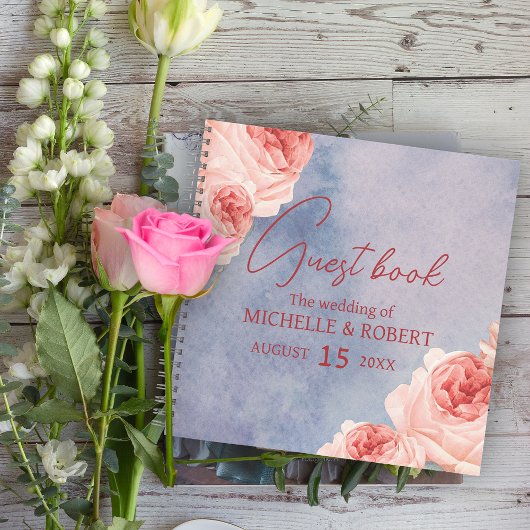 ロマンチックなウォーター結婚カラーフローラズゲストブック ノートブック