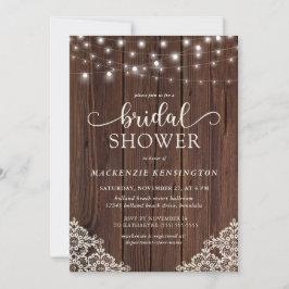 ロマンチックなウッドストリングライツレースブライダルシャワー 招待状