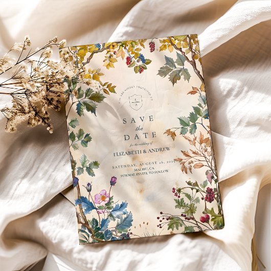 ロマンチックなウッドランド結婚の葉 セーブザデート