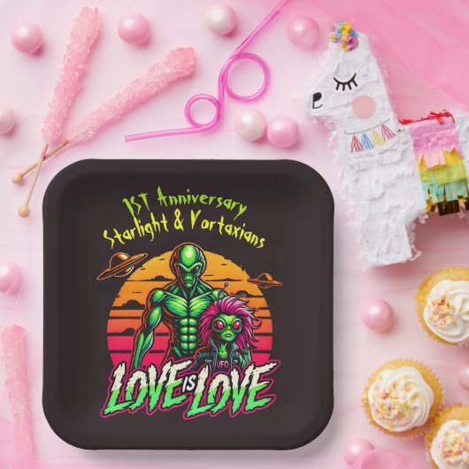 ロマンチックなエイリアンズアンダーコズミックサンセット ペーパープレート (パーティー)