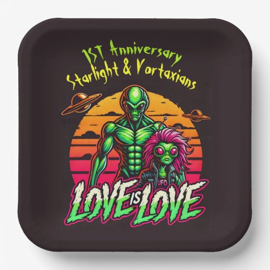 ロマンチックなエイリアンズアンダーコズミックサンセット ペーパープレート (正面)